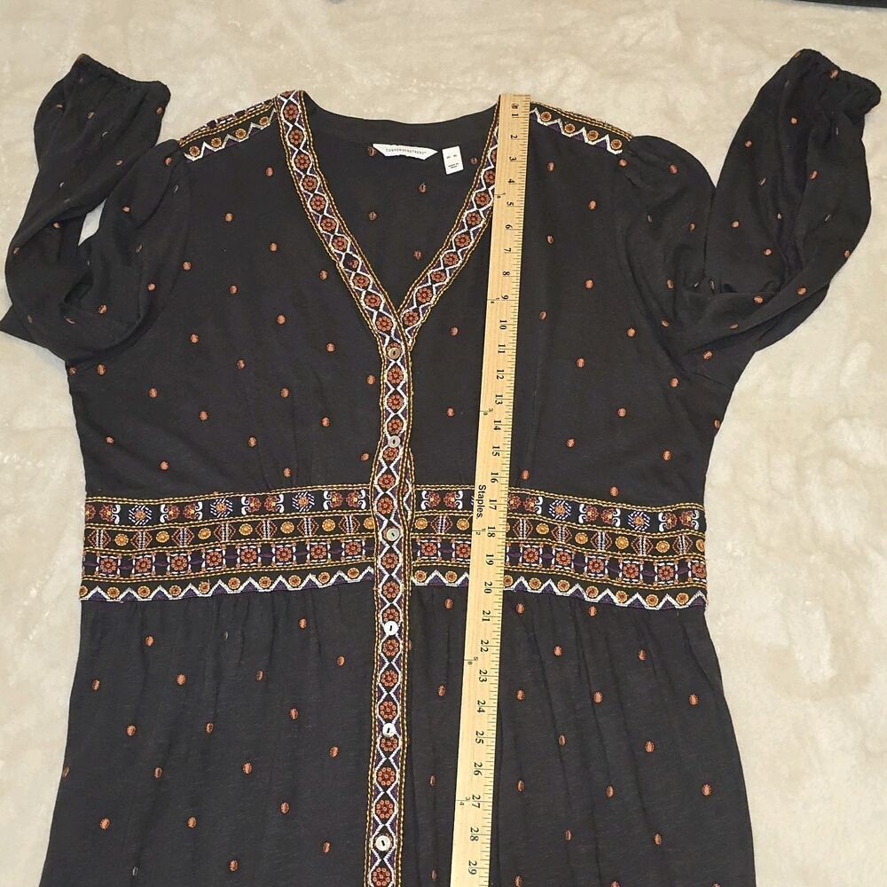 Canyon Retreat Boho Embroidered Midi Dress XL Black Orange Geometric Festival - Picture 13 of 16